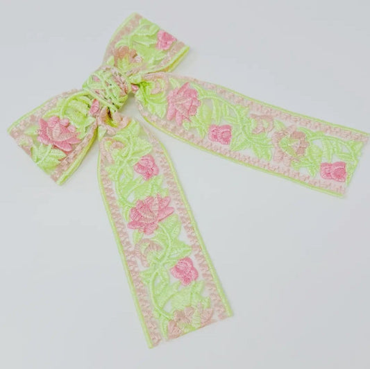 Fashionably, BBK! Pink Embroidered Floral Lace Bow Hair Clip