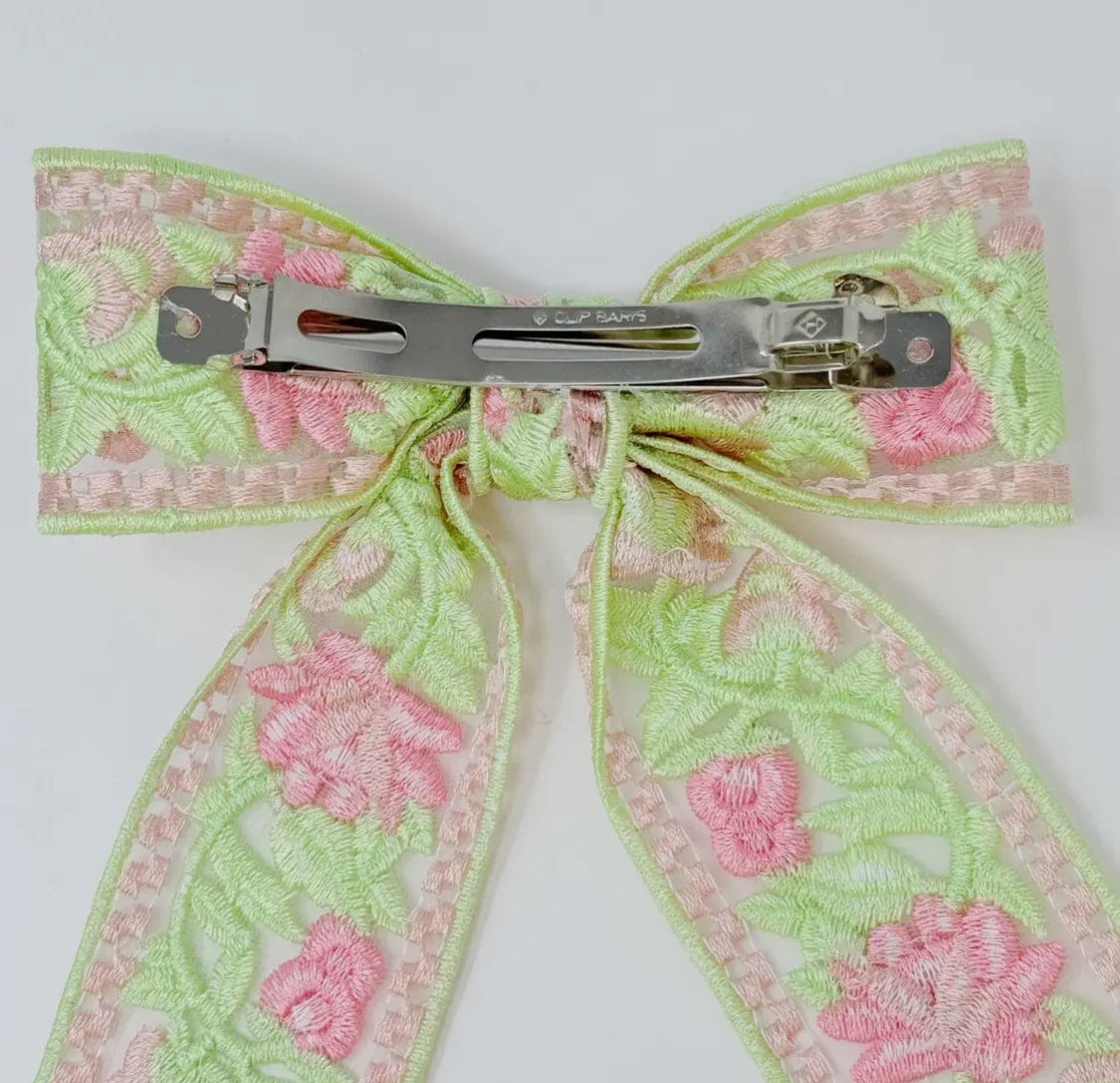 Fashionably, BBK! Pink Embroidered Floral Lace Bow Hair Clip