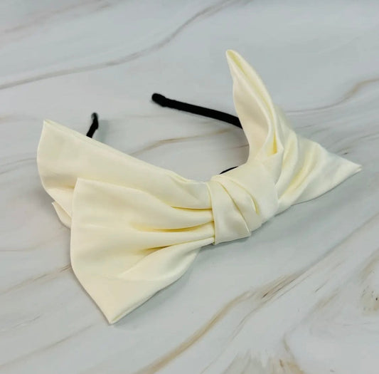 Fashionably, BBK! Headband Elegant Cream Satin Bow Headband