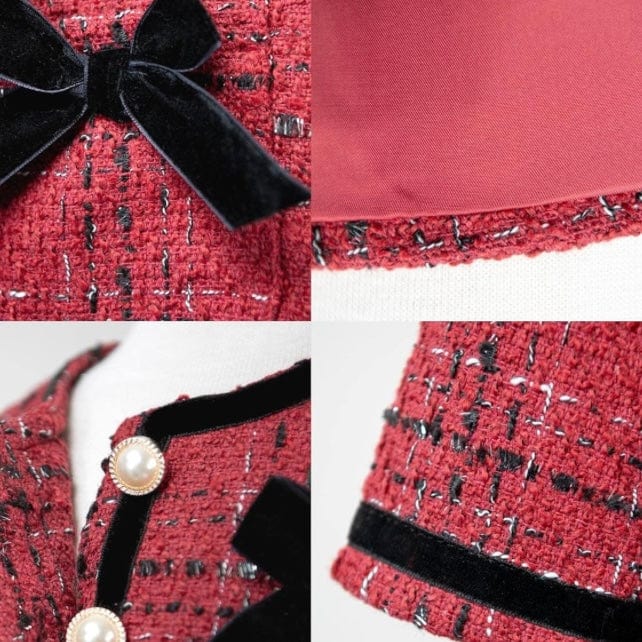 Fashionably, BBK! Cranberry Velvet Bows & Pearls Skirt Set