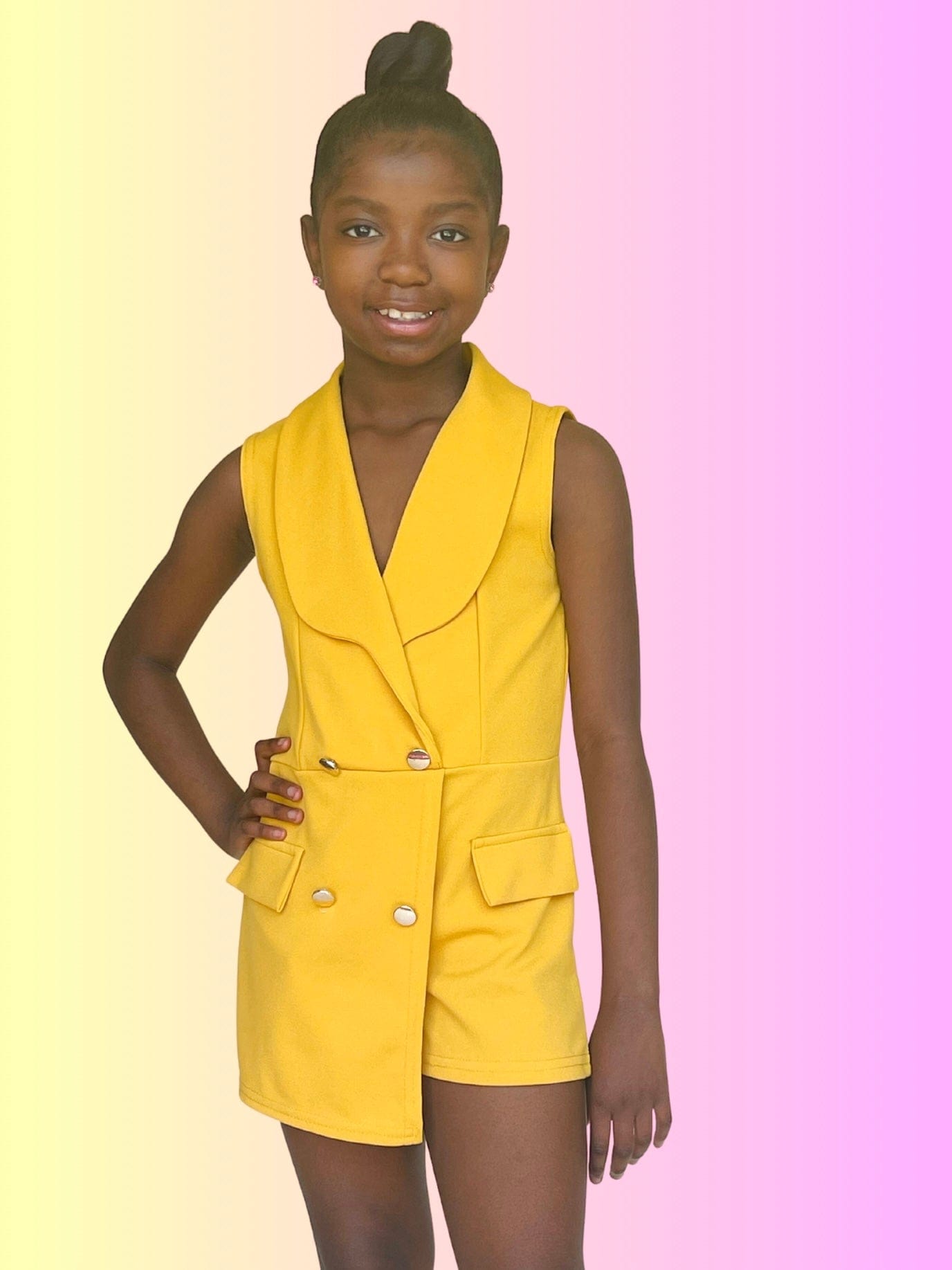 Fashionably, BBK! Jumpsuits & Rompers 4 Girls Sleeveless Romper | Mustard