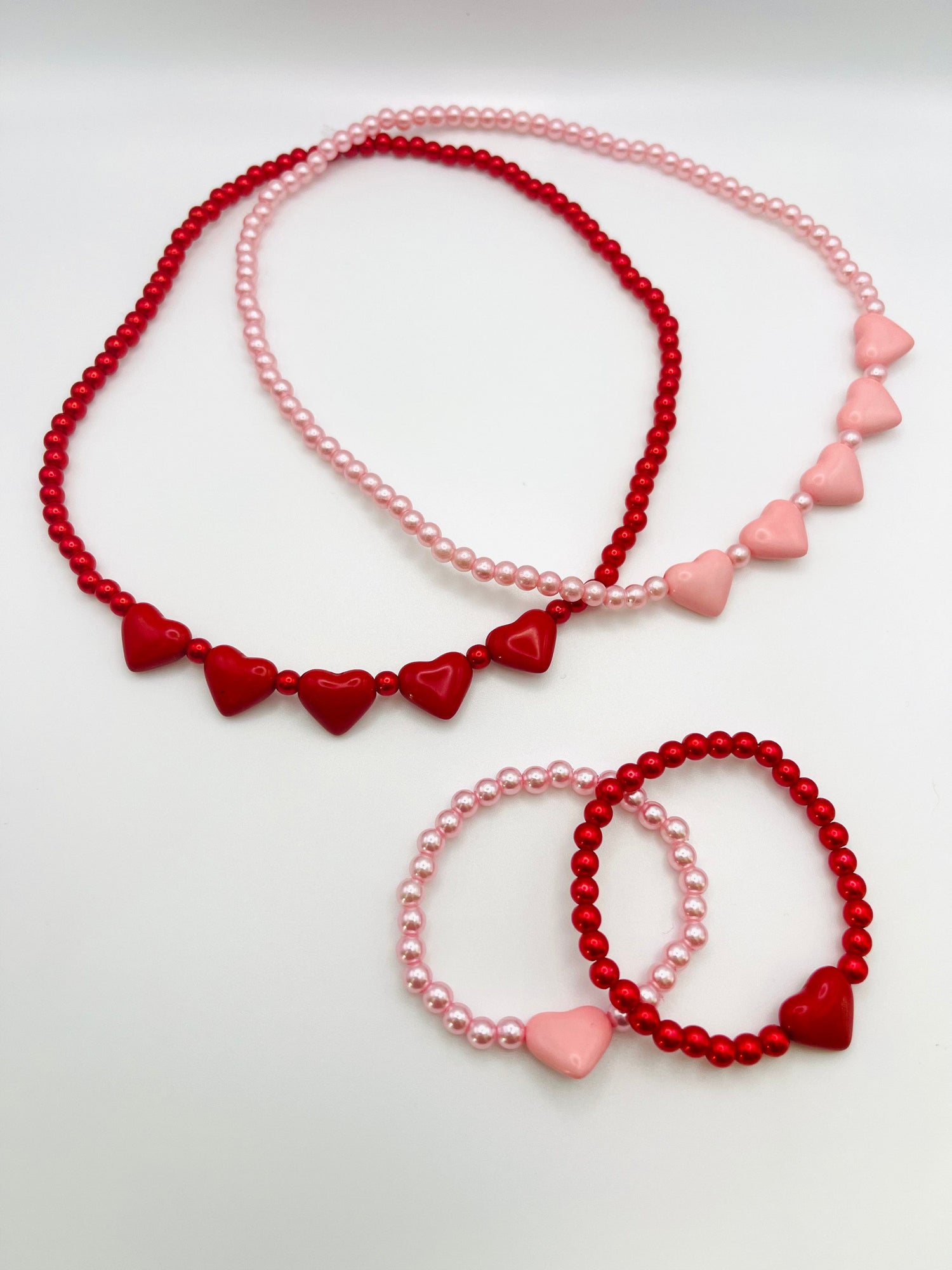 Fashionably, BBK! Accessories Girls Beaded Heart Necklace and Bracelet Set