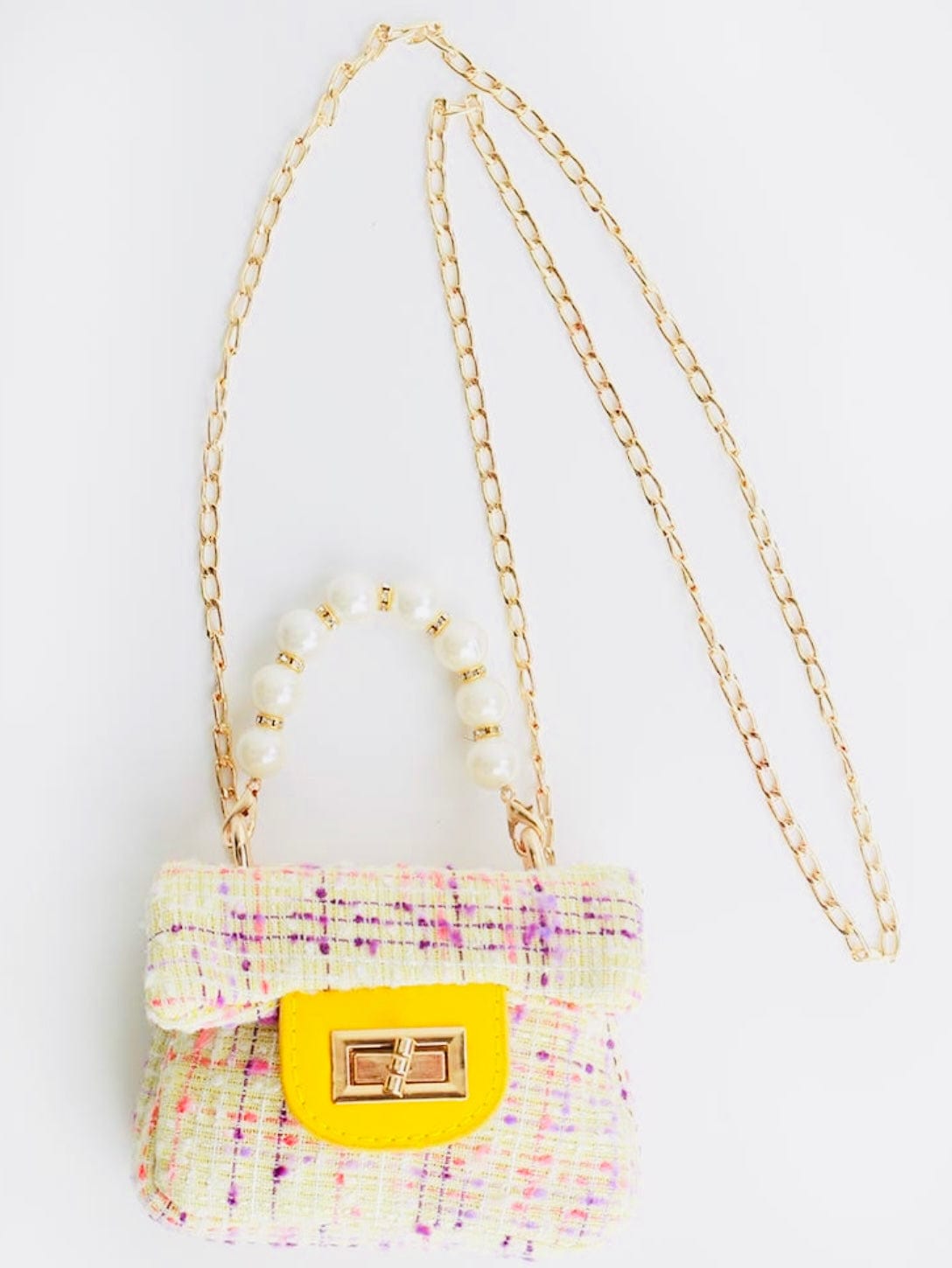 Fashionably, BBK! Accessories Girls Mini Tweed Purse | Yellow
