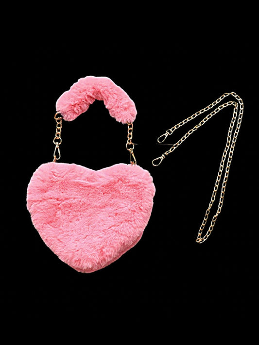 Fashionably, BBK! Barbie Pink Heart Me Faux Fur Crossbody Bag