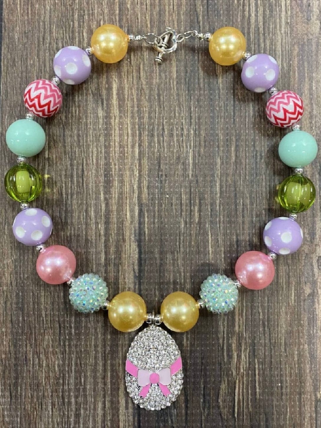 Fashionably, BBK! Necklaces Rainbow Rhinestone Chunky Egg Bead Necklace