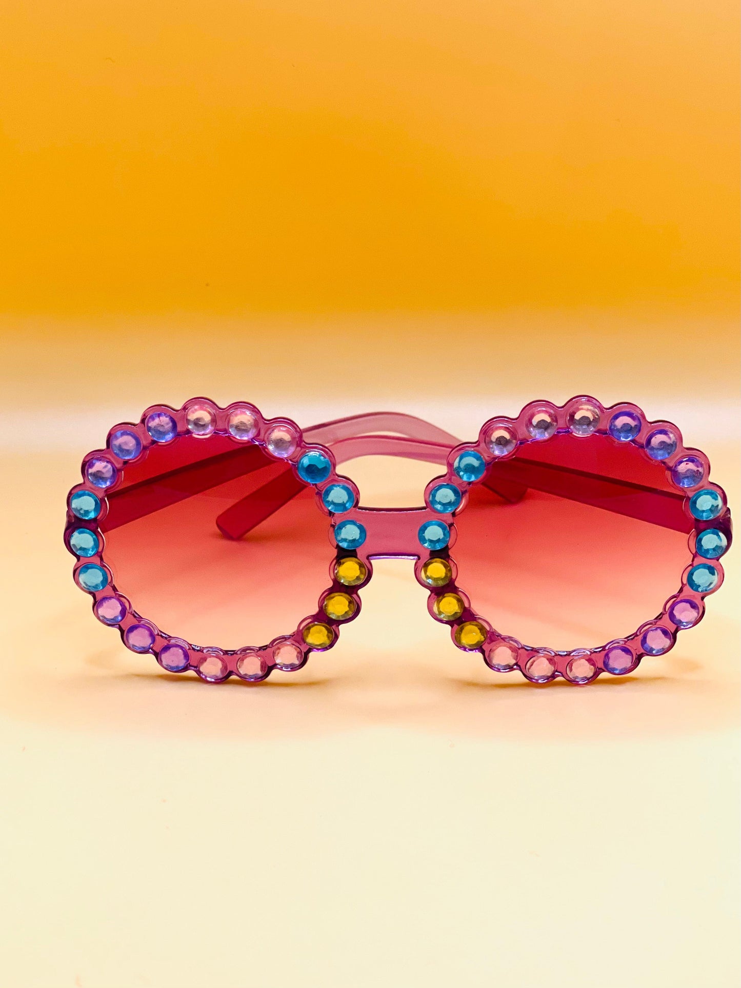 Pink Girls Round Rhinestone Sunglasses